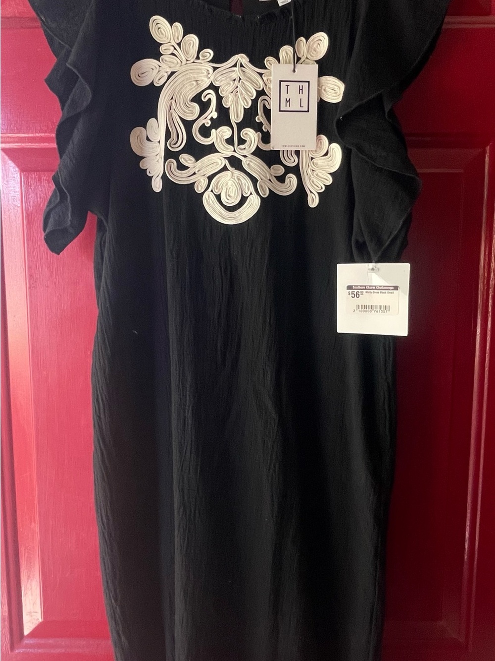 THML Black Midi Dress with Cream Embroidered Front